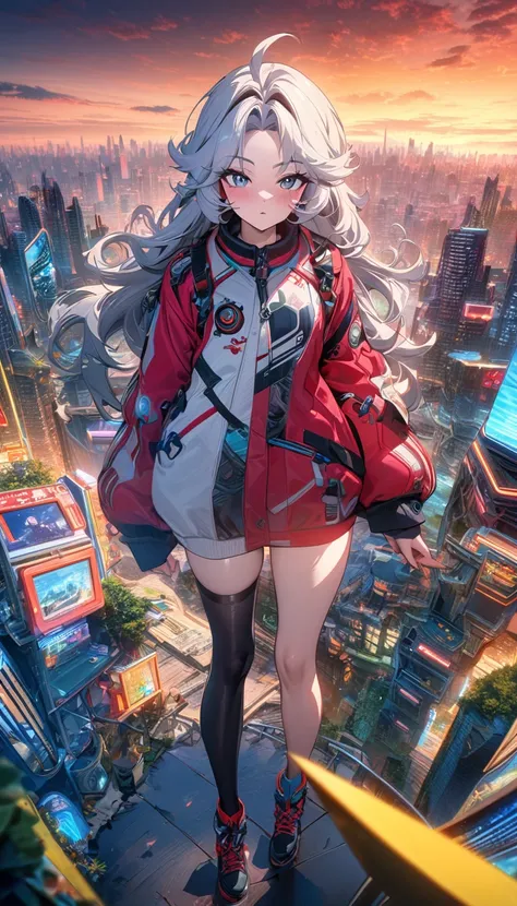 ((masterpiece, best quality)), very aesthetic, ultra detailed, intricate details, highly detailed, UHD, HDR, 8K, perfect face, 1girl, Nicole, zenless zero zone, neon city, detailed background, vibrant environment background, (newest anime art style)