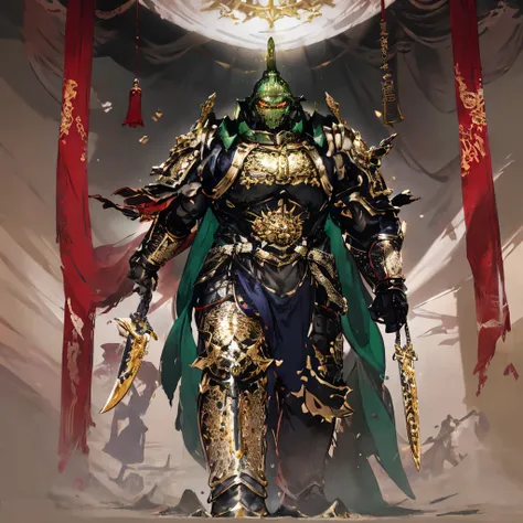 1 Boy,huge，After obtaining the Astarte, Space Marines, ,Green power armor, helmet, Red Eyes, Glowing eyes, indoors, street，In the Forbidden City，There is a golden dragon pattern on the armor，Green armor ，Green armor，Green armor，Green armor，Multiple angles ...