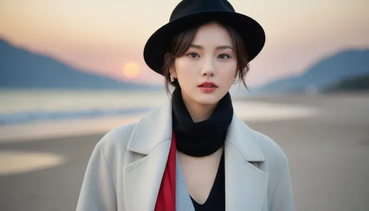 8K, 超high resolution, best quality, masterpiece, surreal, painting,A three-part method, 성숙한 1 woman, (36 years old:1.3), Pretty Woman, Cute face, Beautiful Eyes in Every Detail,Japanese female announcer,(Wearing a winter long coat and scarf that shows the ...