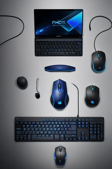 A cover photo which consist of colors blue nd black with computer mouse keyboard headset design