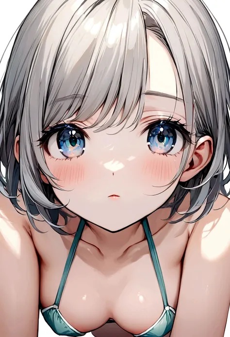 NSFW、Highest quality、(Swimsuit)、((On all fours))、No background、Silver short hair、Beautiful Eyes、Beautiful Face、Delicate eyes、((Facing the viewer))、Upper body close-up

