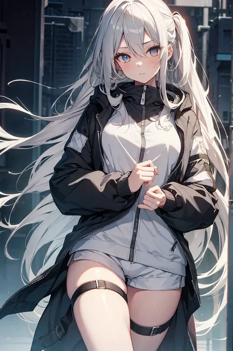 1girl, {Solitary}, Upper Body ,{{ {Watching at viewer}}}, Arms at your sides, Concept Art, white Background, simple Background, White hair, Silver gradient hair , Composite cloth, Asymmetrical clothes, Virtual YouTuber, best quality, masterpiece, Dynamic A...