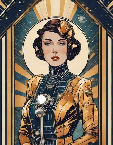 Beautiful busty art deco astronaut woman