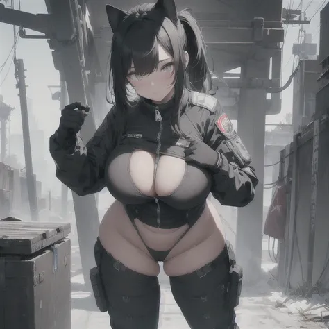 Absurd resolution,high resolution,(masterpiece: 1.4),hyper-detail,fullbody shot head to toe,full frontal camera perspective,solo,shorter,standing straight up,kemono feline cat gynomorph, big dick, big penis bulge, puffy inverted nipple silhouette,no skin o...