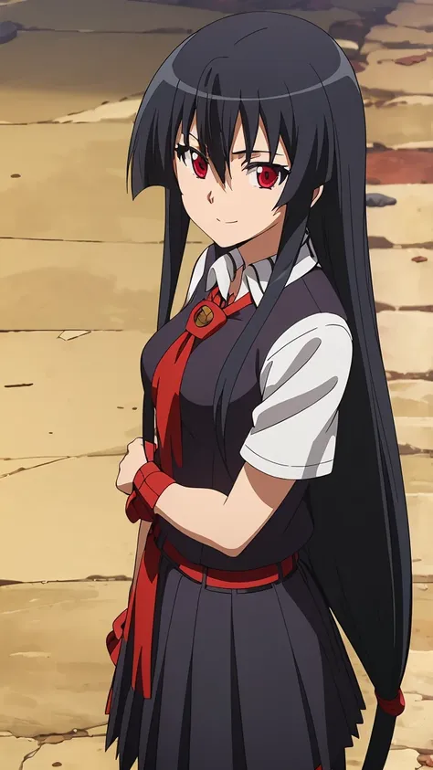 master piece, best quality,(((1girl,solo))),full_body,akame,red_eyes,black_hair,(((very_long_hair))),cowboy_short,looking_at_me,...