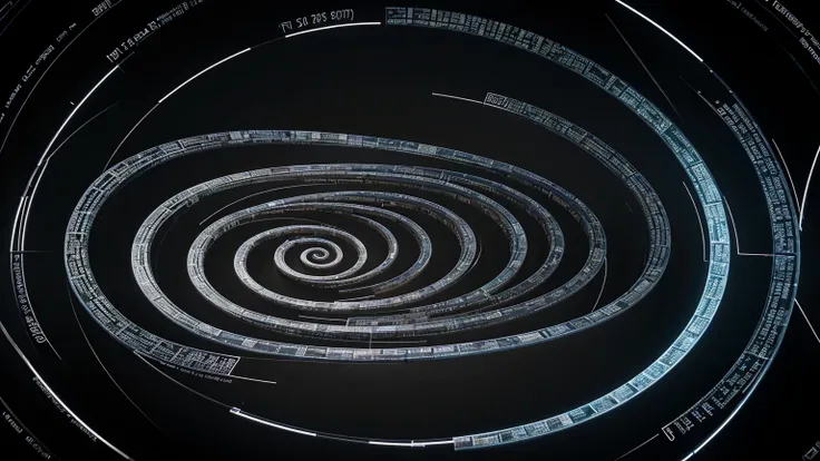 An artistic representation of non-repeating, infinite decimal expansion: a spiral of numbers stretching into the distance, with no visible end. Small sections of nature and mathematical patterns emerging from the spiral, highlighting the connection between...