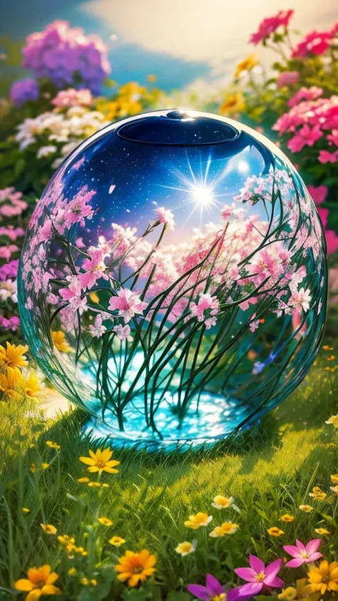 Sunny day scenery pictures, Landscape with only flowers, Flower Field, unmanned, No animals, Lively and innocent, Art style, comics, artistic, Pastel color palette, As if blown by the wind々A wide variety of flowers, brightness, Magical pictures, Soft light...