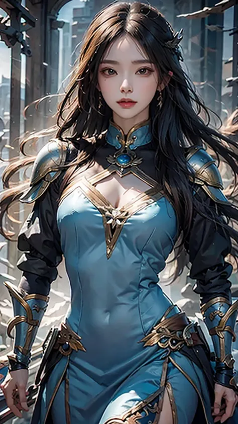 a close up of a woman in a silver and blue dress, chengwei pan on artstation, by Yang J, detailed fantasy art, stunning character art, fanart best artstation, epic exquisite character art, beautiful armor, extremely detailed artgerm, detailed digital anime...