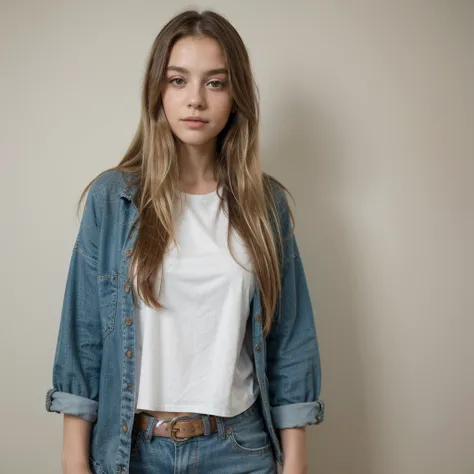 ((best quality)), ((masterpiece)), (detailed), one girl with long blond hair, cute clothes, posing in front of clean wall