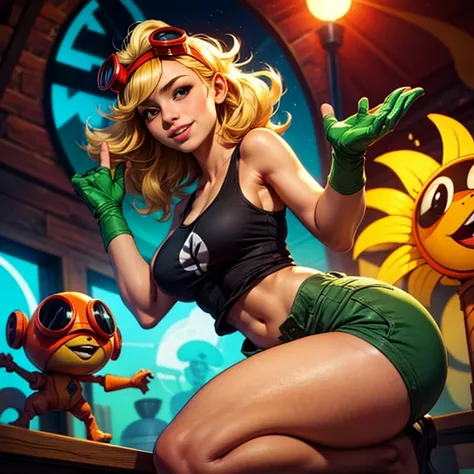 solar flare (plants vs zombies heroes)、ideal proportions＿big breasts_six pack＿big butt＿healthy tanned skin＿thick, flowing blonde...