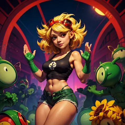 solar flare (plants vs zombies heroes)、(correct anatomy:1.5)、ideal proportions＿big breasts_six pack＿big butt＿healthy tanned skin...