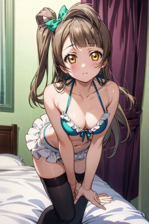 (((pixel-perfect, detail-perfect))), solo, 1girl, kotori minami, , looking at viewer, ,bikini,my room,,nsfw,medium breasts,frill,black thighhighs