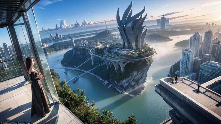 (Best quality,4K,8K,A high resolution,Masterpiece:1.2),Ultra-detailed,(Realistic,Photorealistic,photo-realistic:1.37),Futuristic floating city,Futuristic technology,Huge urban high-tech tablet platform,Airship,Floating in the sky,Futuristic city,Small airs...