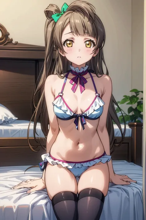 (((pixel-perfect, detail-perfect))), solo, 1girl, kotori minami, , looking at viewer, ,bikini,my room,,nsfw,medium breasts,frill,black thighhighs