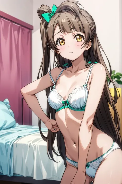 (((pixel-perfect, detail-perfect))), solo, 1girl, kotori minami, , looking at viewer, ,white bra,white panties,my room,,medium breasts,,standing