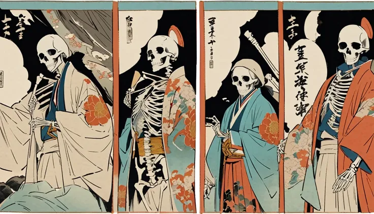 Ukiyo-e, (((UTAGAWA KUNIFUSA))), Skeleton, Haori