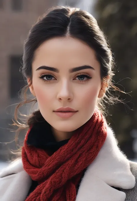 ✅Hair with braid and winter scarf a sophisticated businesswoman, with black hair braided on the sides and down to the shoulders, Linda, elegant and sophisticated in formal clothes and blazer and winter and the winter scarf with fur PASHMINA winter elegant ...