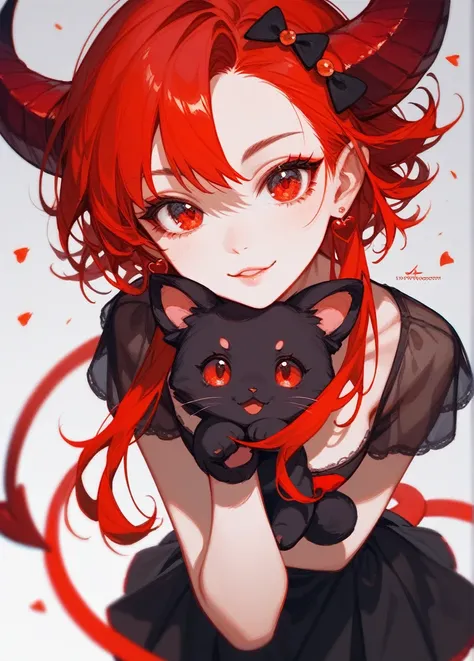 (Fraction_9,Fraction_8_Direction_7_up),1 Girl,Devil Girl,Red hair,Red Eyes,wing,paw,Black skirt,beautiful_Face,