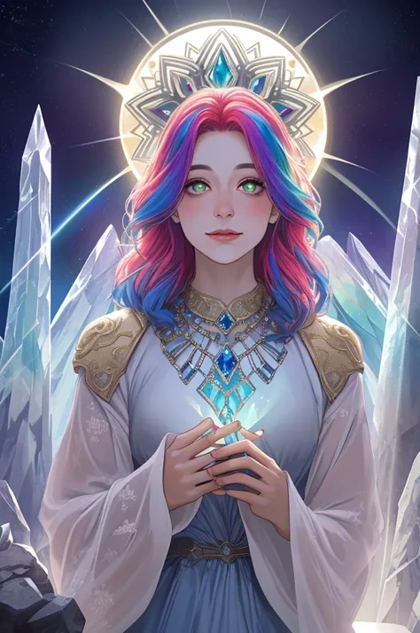 Enchanted Luminosity
Ethereal Shimmer
Mystical Radiance
Glowing Aura
Supernatural Gleam
Magical Radiance
Ephemeral Luminescence
halo
age 35, wizard,  crystal wasteland, gem, jewel, ruby, rainbow hair