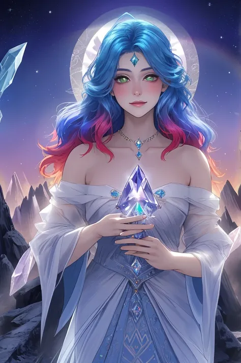 Enchanted Luminosity
Ethereal Shimmer
Mystical Radiance
Glowing Aura
Supernatural Gleam
Magical Radiance
Ephemeral Luminescence
halo
age 35, wizard,  crystal wasteland, gem, jewel, ruby, rainbow hair