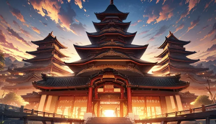 ((masterpiece, best quality, high resolution)), ((highly detailed cg integrated 8k wallpaper)), the five-story pagoda flutters i...