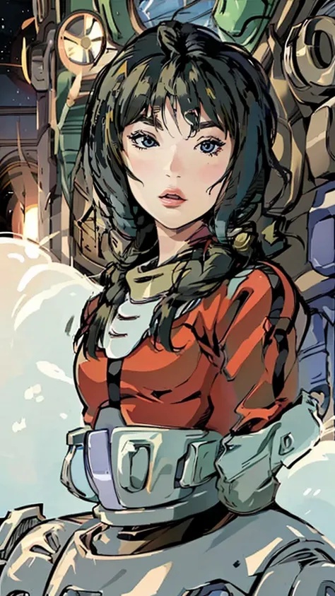 Comic Storyboard、Asian Women、22 years old、Zeon Soldier、Female body、Black Hair、In a space filled with psychedelic patterns、axial symmetry、Captivating appearance、Long Hair、pilot。