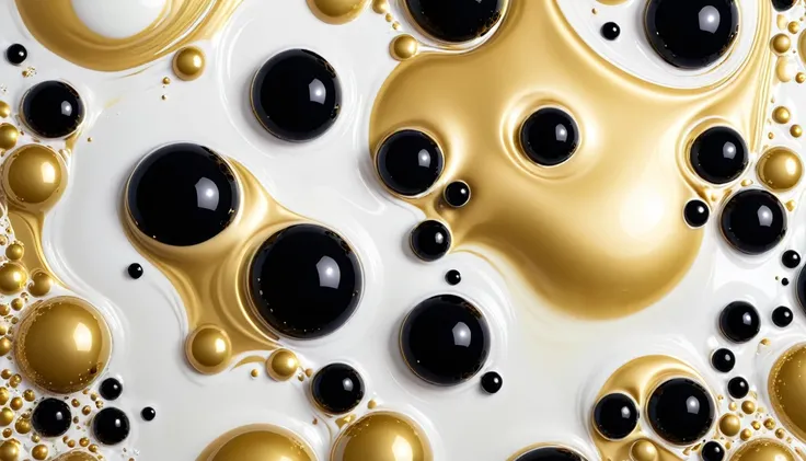 golden and black BUBBLES MILKY white surface