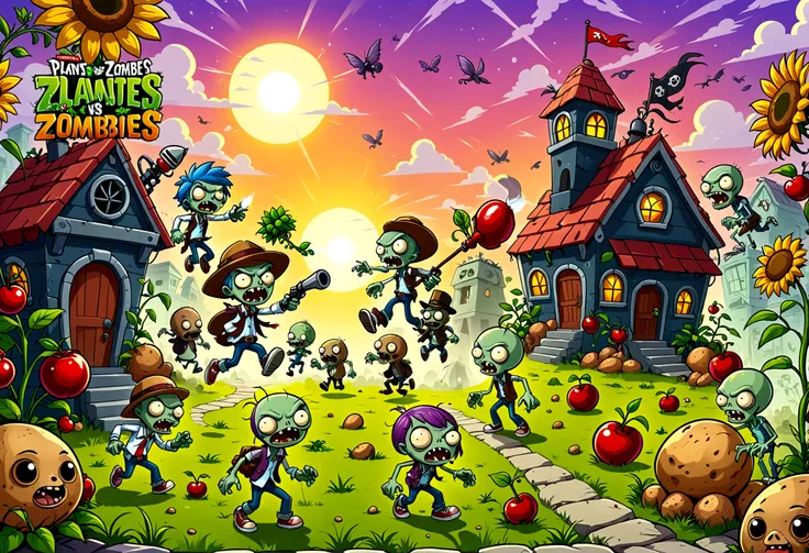 A screen shot showing a gaming video on the popular video-sharing platform，The game being played is a vivid fictional action-adventure game Plants vs. Zombies，背景是一个充满Various strange plants and zombies的详细幻想世界，Various strange plants and zombies，Pea shooter，(...