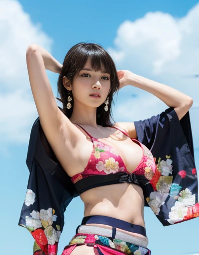 (top-quality、8K、32k、​masterpiece、超A high resolution、((maikurobiki)),(Colossal tits)、(((cleavage of the breast))),((extremely heavy breasts)),(Login Hair)、abdominals、the perfect body、(((Armpit))),((oiran woman)), Delicate facial features, Ultra-realistic, H...