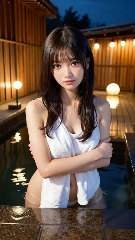 (night:1.7), East Asian architecture, 1 female,Sit on tatami mats, Brunette colored hair，（hair between the eyes）, Lip flap,  (16 years old:1.3),(beautiful shiny straight short long:1.3),beautiful fingers,beautiful long legs,beautifulボディ，Cute Nose，beautiful...