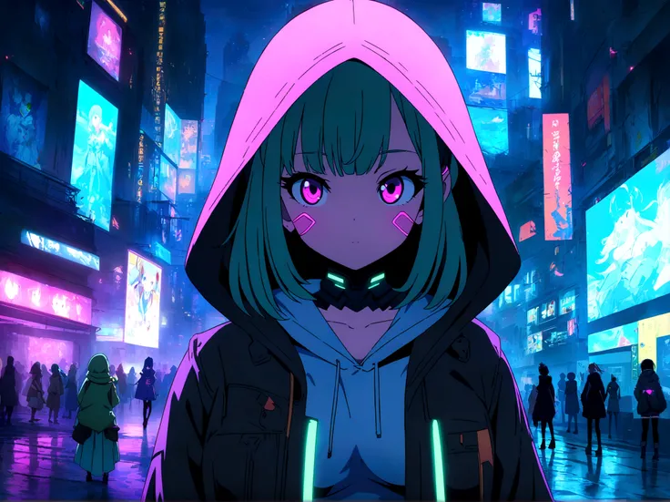 Anime girl in a city at night with street lights, Best anime 4k konachan wallpaper, Anime Style 4k, Cyberpunk Anime Girl in hoodie, anime wallpaper 4k, anime wallpaper 4k, 4k anime wallpaper, Digital Cyberpunk Anime Art, anime art wallpaper 4k, anime art w...