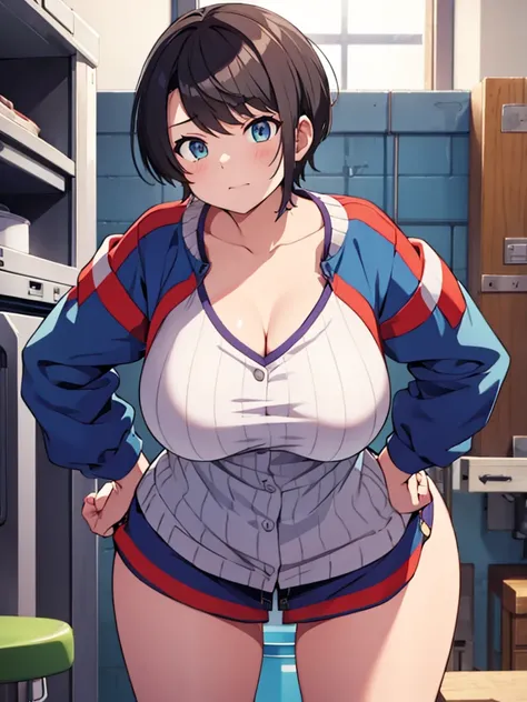 tomboy、Hands on hips、Big Breasts、Leaning forward