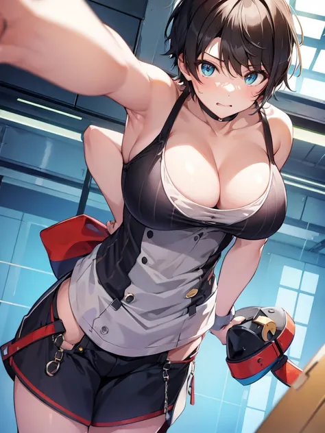 tomboy、Hands on hips、Big Breasts、Leaning forward