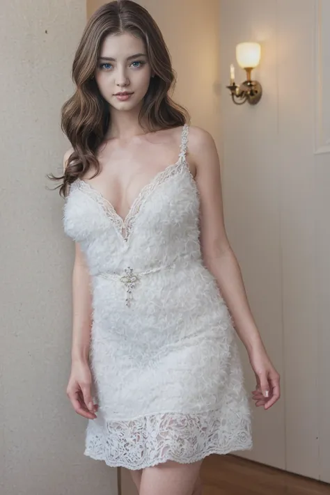 realistic ,beautiful young woman ,dress、fluffy、nude