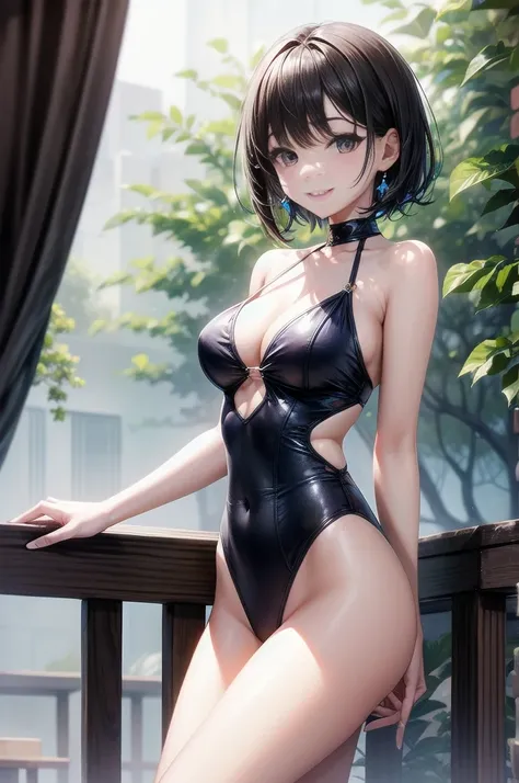 Highest quality、Complete limbs、Full Finger、Slender beauty、short hair、Beaver、smile、Monokini, 