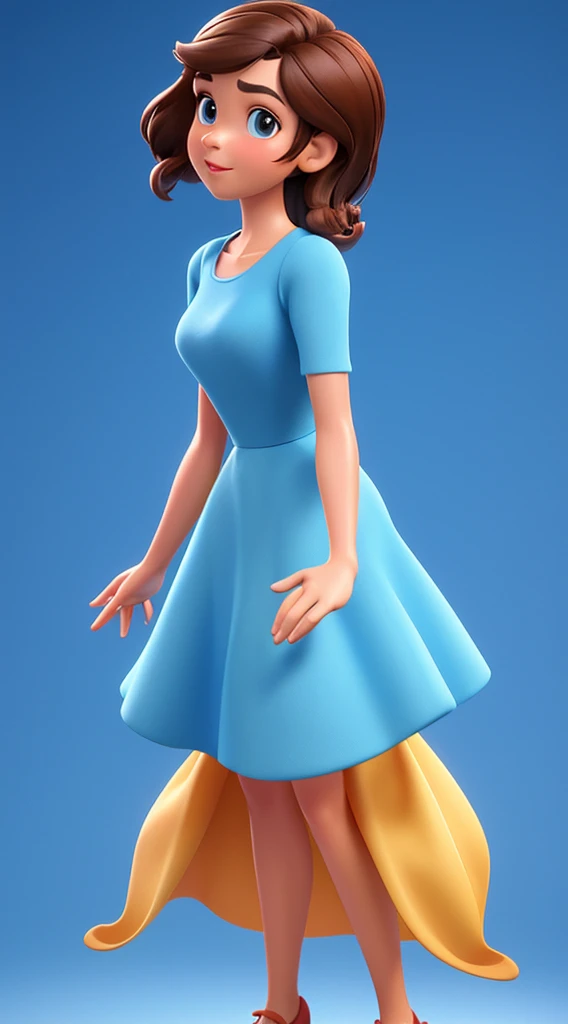 Disney Pixar 3D animation of a woman character, Looking at the audience, Blue Background, Brown hair, Simple background, Shut up, kkw-ph1, 