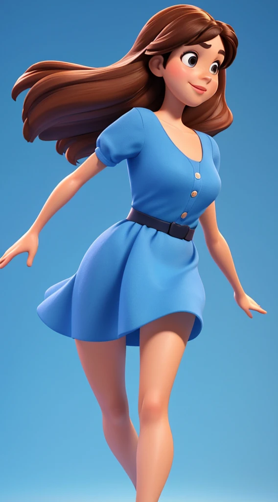 Disney Pixar 3D animation of a woman character, Looking at the audience, Blue Background, Brown hair, Simple background, Shut up, kkw-ph1, 