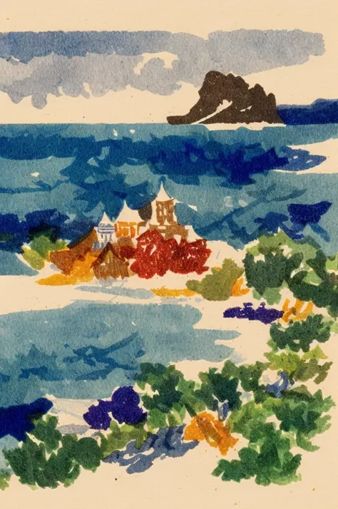 watercolor, Wat Phra Sri Rattana Satsadaram, Thailand