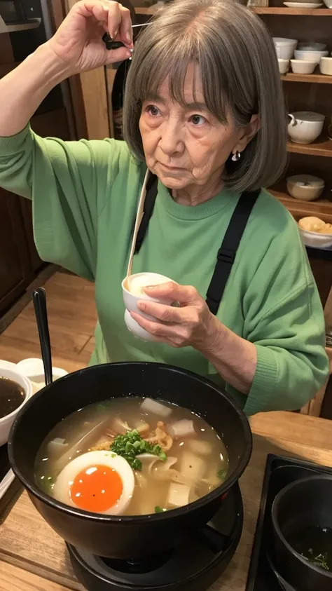 Ghibli style　Eyeball soup　Grandma is stirring with her hands