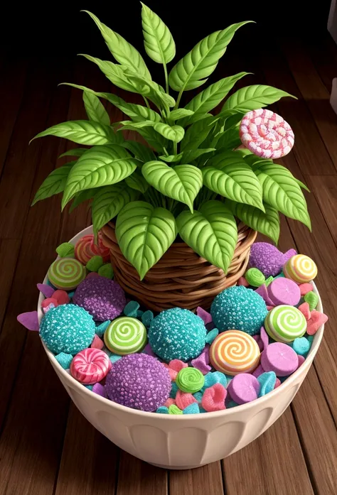 Candies that look like plants，colorful，Realistic images, High Detail, high resolution, 8K, Full HD, high quality