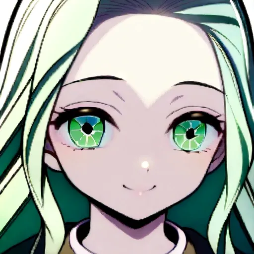 Masterpiece, Best Quality,1 girl、Kimetsu no Yaiba style、uniform hashira、  bright platinum hair 、long hair、bright platinum hair、smiles、    cold、   pastel green eyes、  light eyes、cold、close-up、