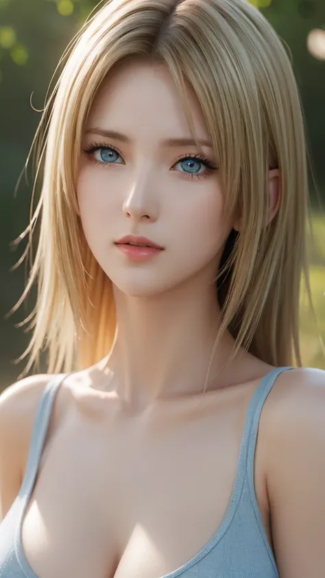 Portraiture, Realistic, blue eyes, Blonde, Large Breasts, 4K resolution, High quality CG, Beautiful CG, Soft Light, 