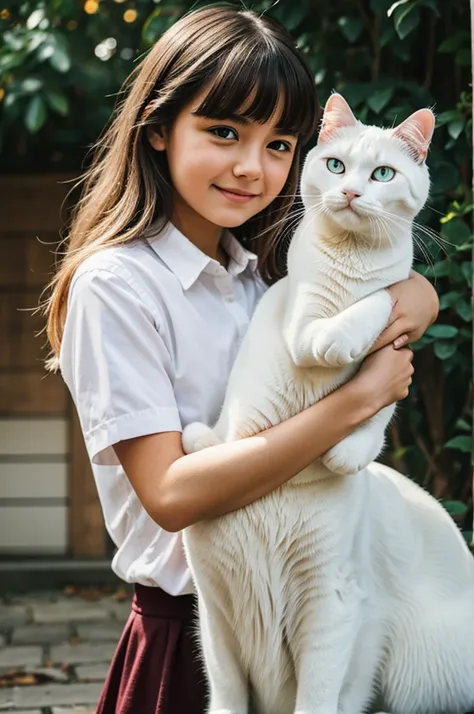 Girl with white cat 