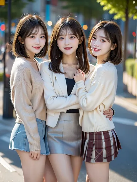 three beauties,3 girls,mini skirt,, blazer,smile