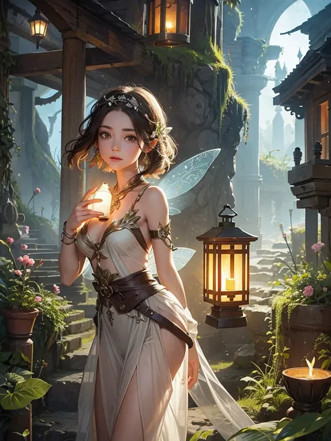 An ancient lantern with a fairy girl inside to create light.