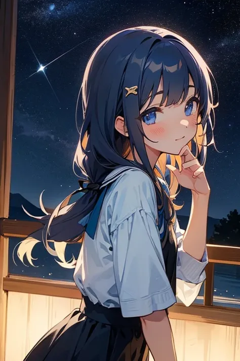 Cute Girl Next Door、hairpin、night、Starry Sky、