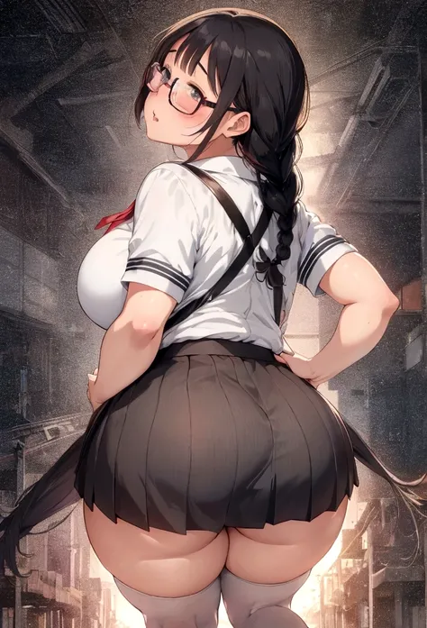 Anime-style image of a woman wearing a short skirt and glasses, hyperRealistic schoolgirl, a hyperRealistic , chic, Realistic , , Gwaiz, artwork in the style of Gwaiz, (SFW) Safe at Work, [ 4k digital art ]!!, Short full body portrait!,there is a woman in ...