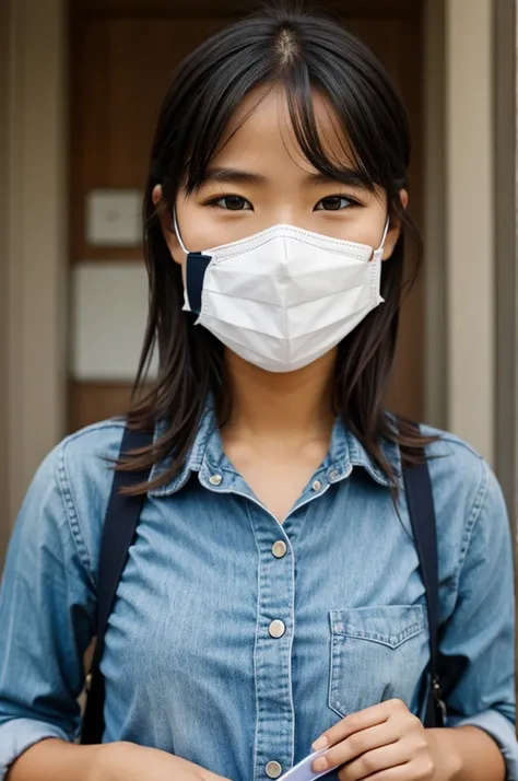 Girl with notebook on face 