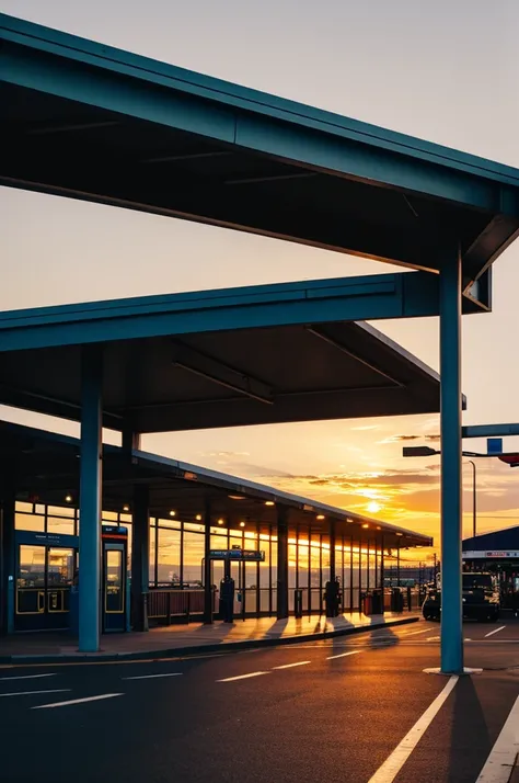 Bus station at sunset 