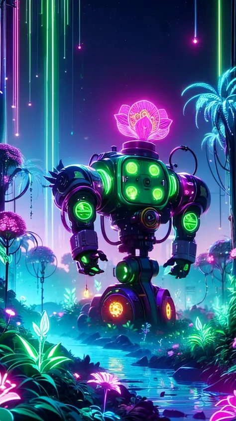 top quality, future world, State-of-the-art robot,  (((plants, flowers, zombies, flower emitting lazer )))